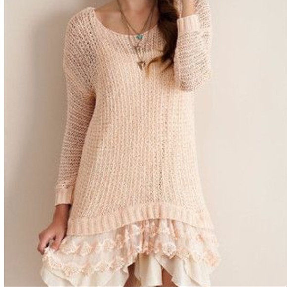 entro Sweaters - entro • Light Pink Lace Sweater